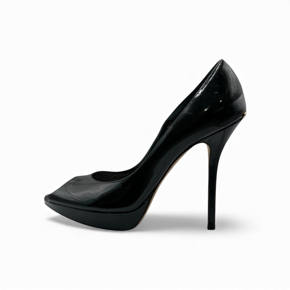 Christian Dior black high heels Elegant Black Peep-Toe 
patent leather